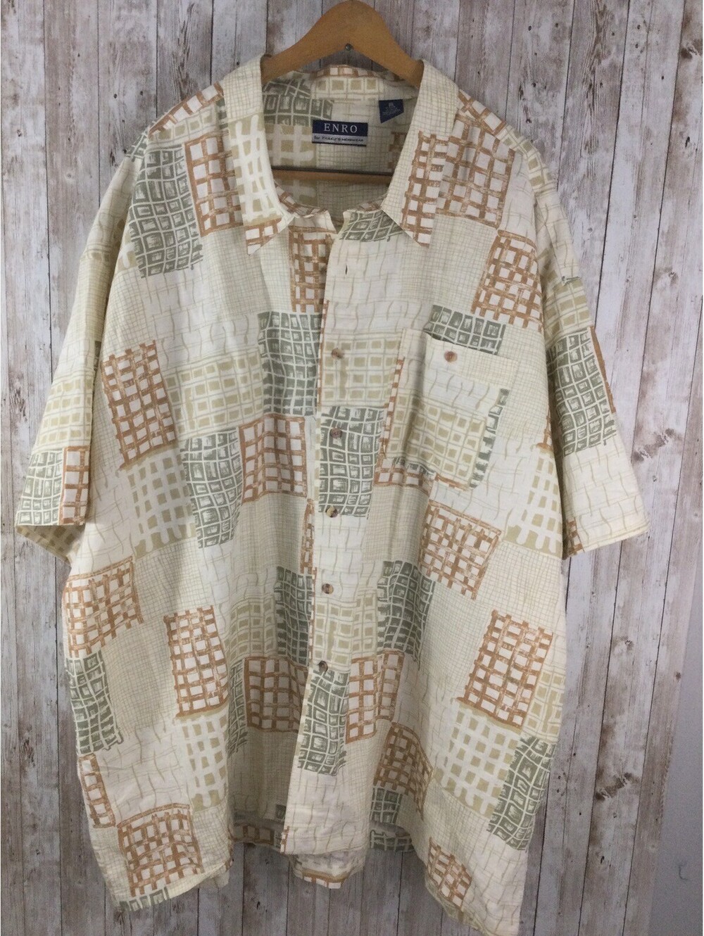 Enro for Thaku's Button Down Shirt Mens 4X Linen Blend Short Sleeve Southwestern